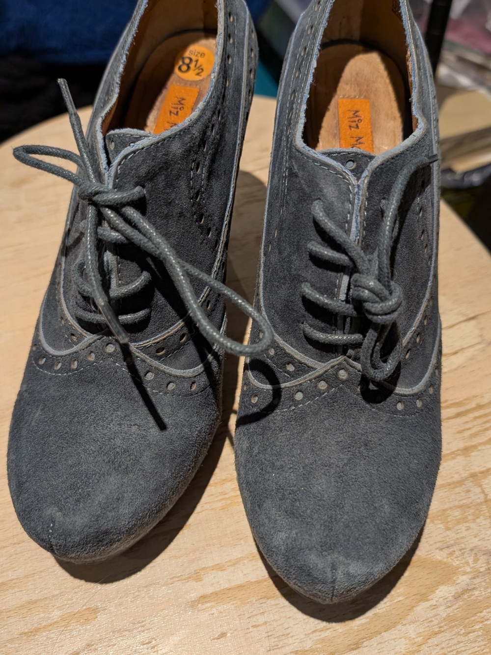 Miss Mooz Women's Suede Lace-Up Oxford Heels - Slare Gray